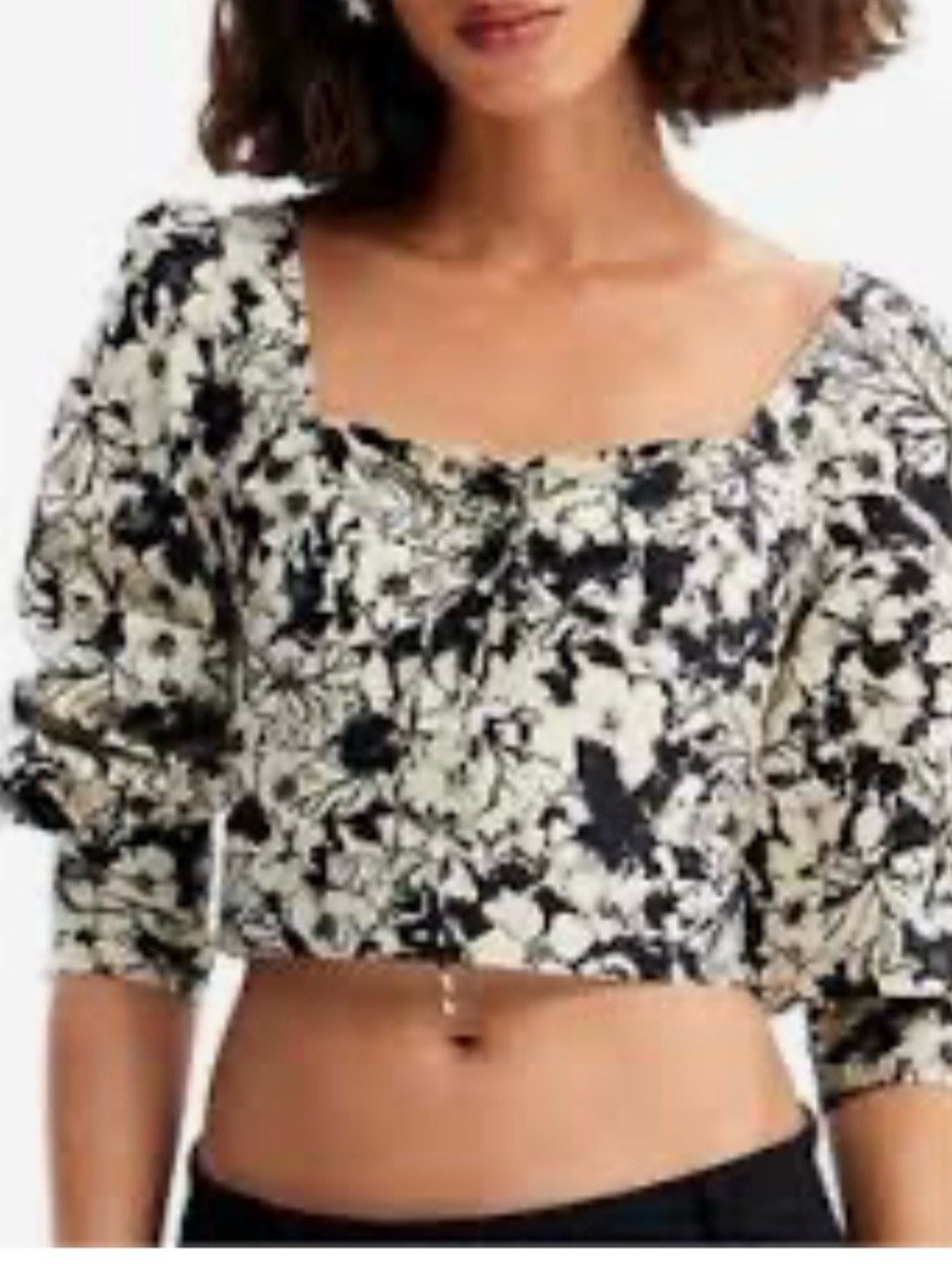 Desigual Black & Cream Floral cropped corset blouse sz XL NWT